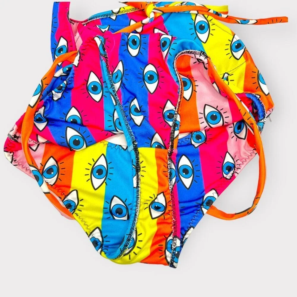 LOLLIPOP Eye Print Multicolor One‎ Piece Swimsuit S